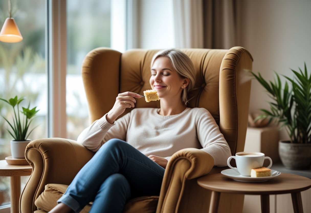 Den perfekte kaffepause komfort i lænestolen med kagegafler til din kaffepause